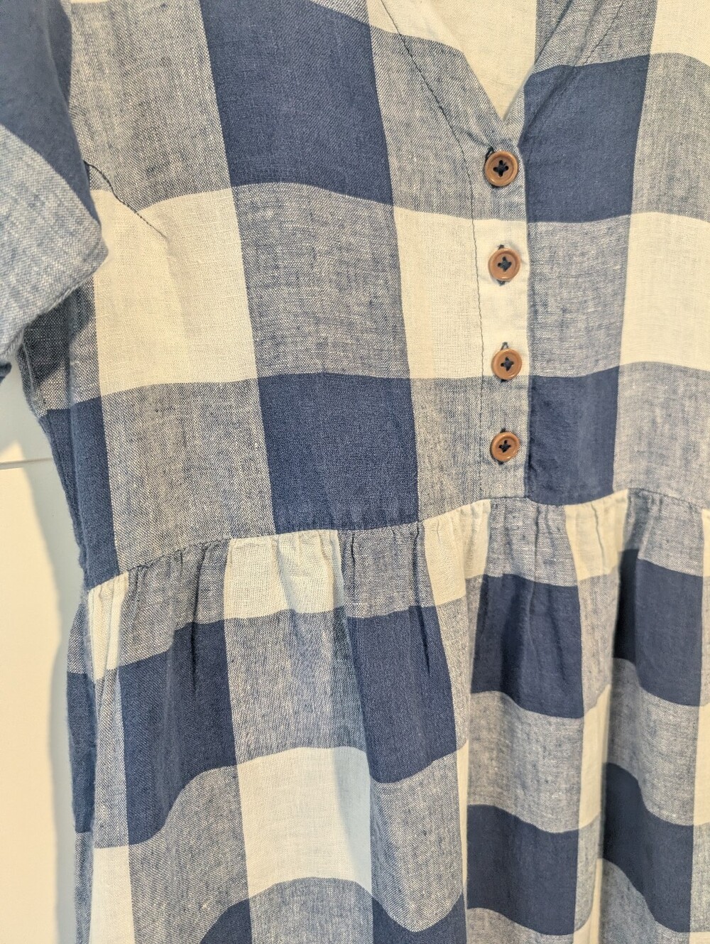 Pyne & Smith Blue & White Check European Linen Maxi Dress -S- - Picture 4 of 11